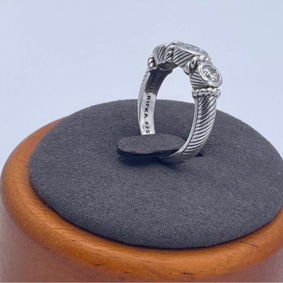 Judith Ripka 925 Sterling Silver 3-Stone CZ Bezel Ring Size 8 Thailand Estate - Picture 7 of 7